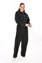 Women's Plus Size Black Contrast Stitching Metal Button Jeans Jumpsuit 65N37723 - 8