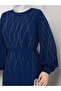 Modest Dress with Diamond-Shaped Stone Pattern - 2