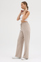 Women's Beige piped 2 Thread Wide Leg Elastic Waist Sweatpants - 7