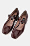 Women's Burgundy Patent Leather Khaki Leather Mary Jane Strap Shoes with Medium Heel, Sizes 33-34-35-41-42-43 - 3