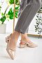 Women's Mary Jane Beige Patent Leather Open Back Pointed Toe Helmet Short Block Heeled Shoes - 6