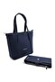 Justpolo Women's Navy Blue 4 Compartment Bag Wallet Set - 4