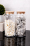 2-Piece Wooden Vacuum Lid Transparent English Label Tea Candy Storage Container Glass Jar 1300ml - 2
