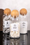 3-Piece Wooden Ball Lid Labeled Tea Candy Salt Storage Jar Glass Storage Container 1300ml