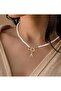 Pearl Beaded Necklace with Gold Color Alphabet Charm - 2