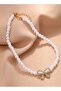 Pearl Necklace with Crystal Bow Pendant - 2