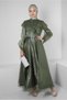 FLUFFY DETAILED BELTED EVENING DRESS 50397 - 2