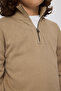 Boy's Stand Collar Half Zipper Beige Knitwear - 4