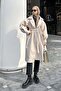Balloon sleeve knitted cashmere coat beige