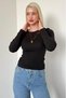 Black Crew Neck Slim Fit Women's Bodysuit Mg2564 - 7