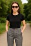 Women's Black Striped Pants – High Waist, Carrot Leg, Relaxed Fit for Everyday and Office Chic - 2