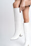 Miss solles women's zipperless white below knee high heeled boots - 3