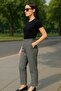 Women's Black Striped Pants – High Waist, Carrot Leg, Relaxed Fit for Everyday and Office Chic - 6