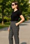 Women's Black Striped Pants – High Waist, Carrot Leg, Relaxed Fit for Everyday and Office Chic - 7