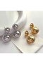 Women's Steel Earrings Line Frame Detail Two Size Ball Earrings - 4