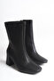 Women's Black Leather Blunt Toe Heeled Boots