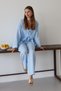 Women's Lightly Transparent Elastic Waist Lace-Up Palazzo Muslin Trousers 3078 Blue - 3