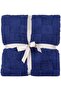 Jacquard Sherpa Blanket – Double (200x220 cm) – Square Embossed, Navy Blue - 4