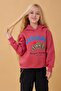 Girl's Hooded Croissant Printed Sweatshirt with Fleece Inside, Dried Rose - 3