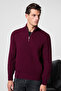 Bernardo Men's Half Zipper Stand Collar Knitwear Burgundy Sweater - 2