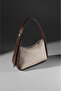 Women's Beige Suede Bitter Brown Faux Leather Hand and Shoulder Bag - 2