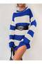 Women's Crew Neck Striped Oversize Knitwear Dress Sweater, Sweater Fmoda602