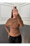 New Product Drape/Ruching Detail Flowy Neckline Knitted Crepe Fabric Long Sleeve Blouse 0031 - 2