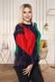 Navy Blue- Red - Green Crew Neck Feathered Diamond Pattern Women's Knit Sweater - 3
