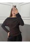 New Product Drape/Ruching Detail Flowy Neckline Knitted Crepe Fabric Long Sleeve Blouse 0031 - 5