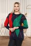Navy Blue- Red - Green Crew Neck Feathered Diamond Pattern Women's Knit Sweater - 4