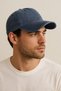 Solid Color Washable Vintage Model Adjustable Unisex Navy Blue Hat from Behind the Model - 4