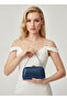 Navy Blue Color Stone Chain Detailed Chain Handle Women's Evening Dress Bag