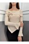 NEW SEASON Crinkled Fabric Asymmetric Cut Ruffled Long Sleeve Blouse 0025 - 2