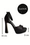 Plain Black Satin Single Band High Platform Heeled Evening Dress Shoes - 5