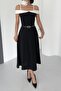 Double Color Midi Belted Black Dress - 6