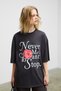 Mokila Women's Soft and Flexible Fabric Printed Detailed Crew Neck Anthracite T-Shirt - 2