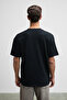 Gusi Men's Front Flared Printed 100% Organic Cotton Oversize Fit Crew Neck Black T-Shirt - 5