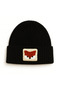Black Wool Children's Beret with Fox Animal Figure and Punch Detail - 2
