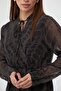 Anthracite Collar Tied Patterned Chiffon Dress - 3