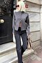 Anthracite Double Zipper Stand Collar Women's Knitwear Cardigan Mg2505 - 4