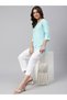 Turquoise cotton top with ethnic prints perfect for office / casual wear - 5