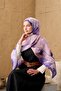 Polyester Velina Shawl Purple-Powder-Lilac Patterned Shiny Textured Lightweight 190X70 - 5