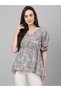 Turquoise top with floral prints perfect for office / casual wear