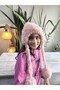 Girl's Long Pompom Ear-Covering Beanie Plush Puff Puff Soft Powder - 7