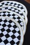 American Service 6-Piece Faux Leather Embroidered Checkerboard Pattern Round Supla Luxury Dining Table Set