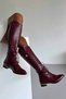 Janica Lace and Buckle Detailed Thick Heel 3 cm Burgundy Matte Boots - 4