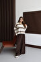 Women's Bone Oversize Striped Polo Neck Knitwear Sweater - 3