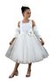 Girl's Square Neck Zero Sleeve Skirt Tulle Fluffy Satin Oversleeve Detailed White Evening Dress - 5