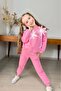 Girl's Floral Accessory Sweater Cuffed Pink Tracksuit Set