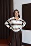Women's Bone Oversize Striped Polo Neck Knitwear Sweater - 7